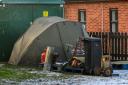 Antony Gurney's makeshift camp at Brancaster