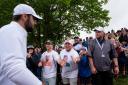 Scottie Scheffler is greeted by fans after the second round of the US PGA Championship at Valhalla (Matt York/AP)