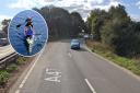 The A47 was blocked near Norwich after three canoes fell from a trailer