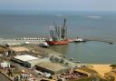 Offshore wind farm components in Great Yarmouth Outer Harbour