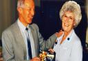 Shirley Thornton on her retirement with consultant Mr Costley. She has died aged 87.