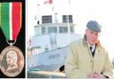 James McKee seen in 2011 and with the medal he was awarded with for his service to the maritime sector