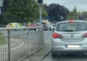 A section of the A47 in Gorleston was partially blocked following a two-car crash