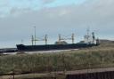 The MV Ruby cargo ship docked at Great Yarmouth