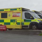 Ambulances queuing outside the Norfolk and Norwich University Hospital on Tuesday October 12 2021.