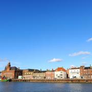 The view across the River Yare towards South Quay in Great Yarmouth.
The Lydia Eva boat is moored up close to the town hall.
February 2014.
Picture: James Bass