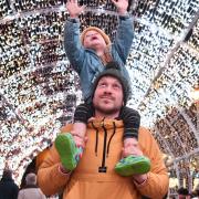 The Tunnel of Light is switched on in Norwich in 2021, pictured is William and Nathan Smith.