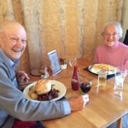 Malcolm Metcalf enjoys a reunion meal with former nurse Hilda Burton