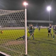 Connor Ingram scores Gorleston's third against Acle.