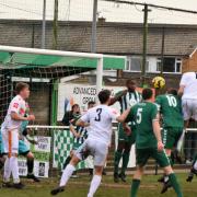 George Keys heads in the third versus Gt Wakering