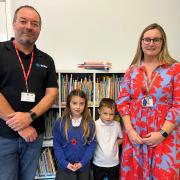 WSG Energy Services’ Steve Jones and Hickling School senior teacher Abby Blake with pupils Layla and Easton.