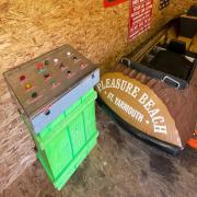 One of the carriages and the controls from the log flume ride that was dismantled at the Pleasure Beach in Great Yarmouth in February 2023.