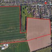 A rough outline of the proposed development site for 240 houses and a LIDL supermarket south of Links Road between Gorleston and Hopton.