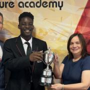 Pictured: Headteacher Simon Gilbert-Barnham, Ronnie Tubby, Carol Kemp and Joanna Willis, Head of PE