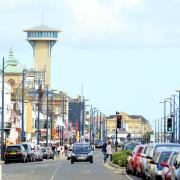 Looking North along Marine Parade also known as the Golden Mile in Great Yarmouth