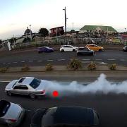 The camera captured the car wheel spinning in Great Yarmouth