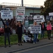 Action Against Animal Cruelty East Anglia demonstrating outside of the Yarmouth Stadium