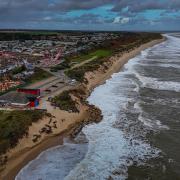 Waves batter the coast at Hemsby during high tide