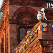 Pavilion Theatre & Bandstand in Gorleston hang a Progress Pride bunting