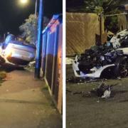 The aftermath of a car crash on Barnard Avenue in Great Yarmouth.