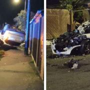 The aftermath of a car crash on Barnard Avenue in Great Yarmouth.